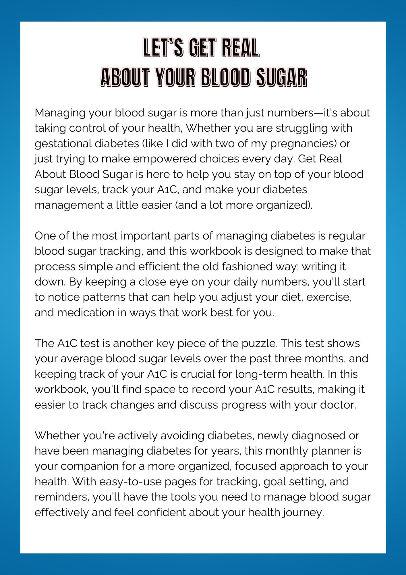 GET REAL ABOUT YOUR BLOOD SUGAR - Printable-Digital workbook