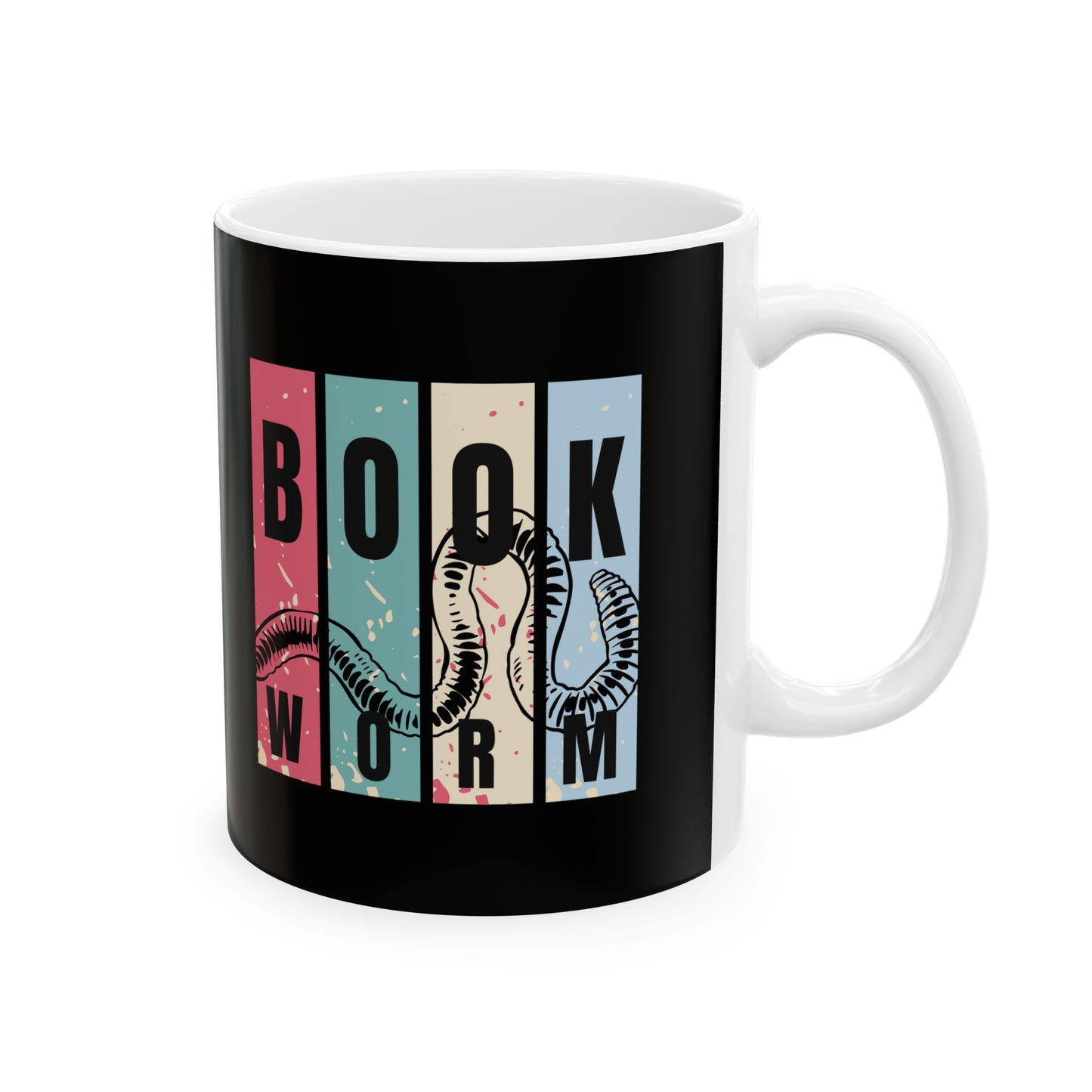 BOOK WORM Black Ceramic Mug, (11oz)