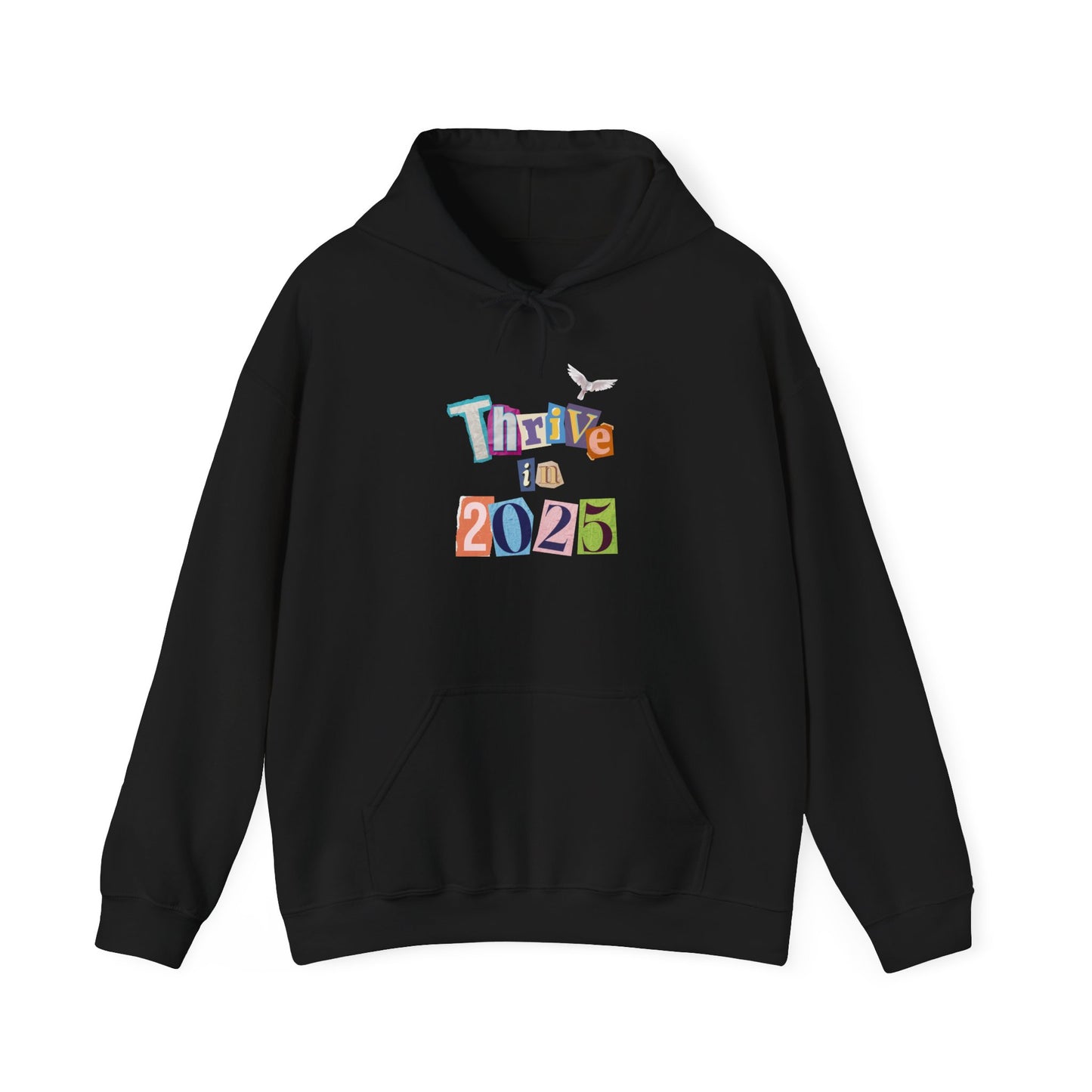 Black THRIVE IN 2025 Retro Heavy Blend™ Hooded Sweatshirt