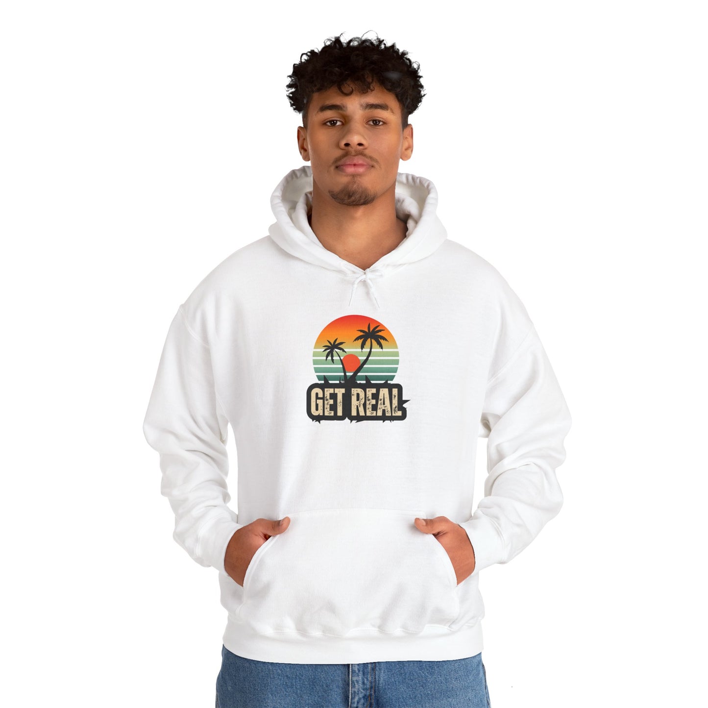 GET REAL Tropical, white, Heavy Blend™ Hooded Sweatshirt